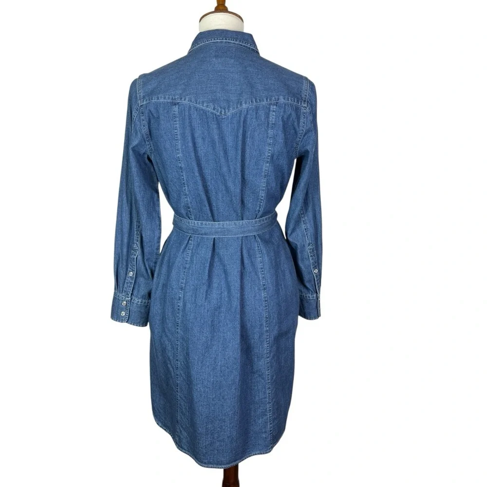 J.Crew Denim Shirt Dress Belted Western Snap Front Cotton Size 4 Style #M0535